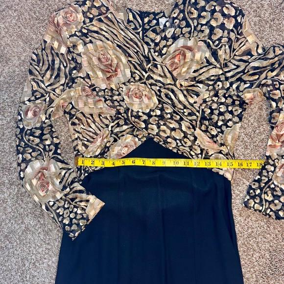 Vintage Metallic Gold Floral Bodice Dress, Size 10 - Picture 14 of 14